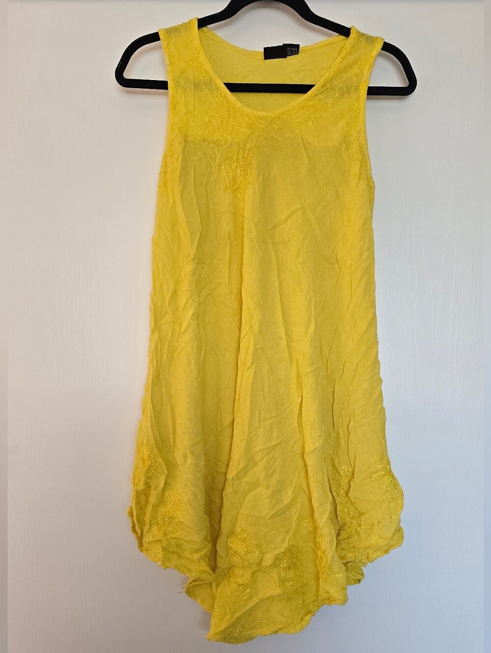 S.R. Fashion - Yellow Embroidered Flower Lightweight Sleeveless Summer Dress